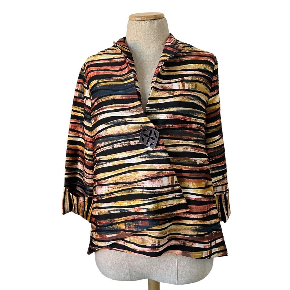 Ic By Connie K Womens Small Asymmetrical Striped Jacket Multicolor